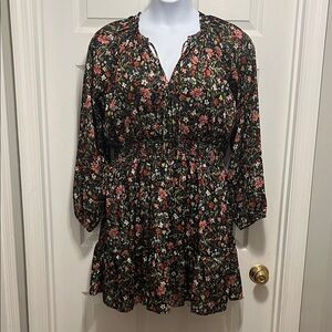 Floral Black Dress with Red and Green Accents